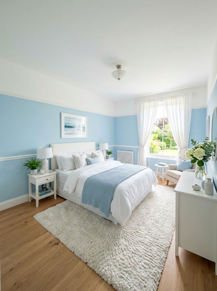 Pale Blue Two Tone Wall - 30 bedroom half painted walls