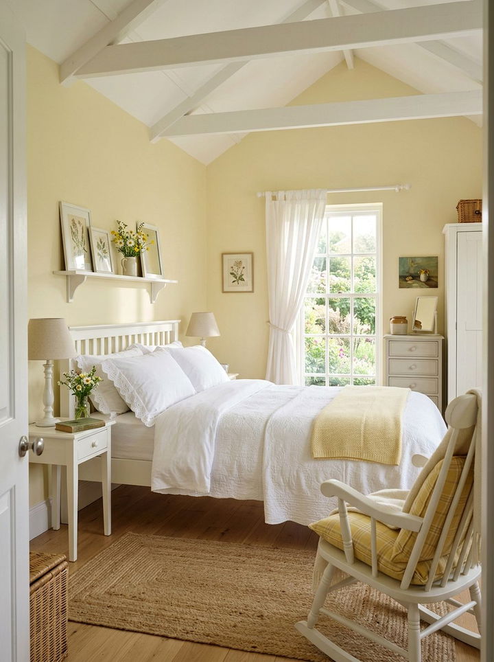 Pale yellow and white bedroom - 30 sunset inspired bedroom color ideas
