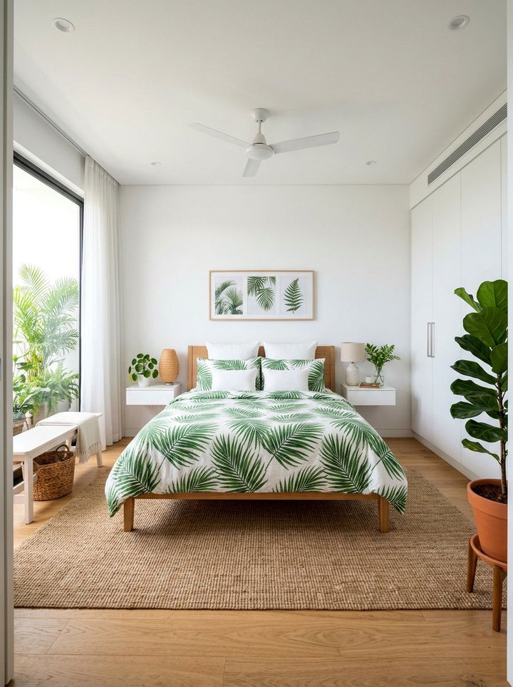 Palm Leaf Print Bedding - 30 Caribbean bedroom ideas
