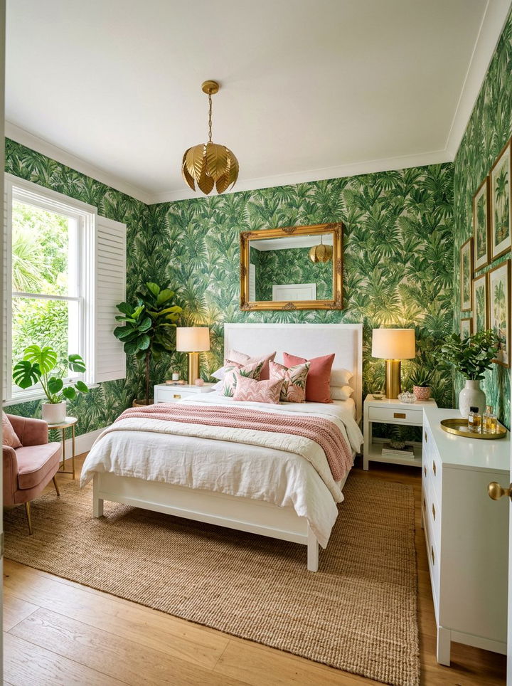 Palm Leaf Print Bedroom - 30 Hollywood regency bedroom ideas