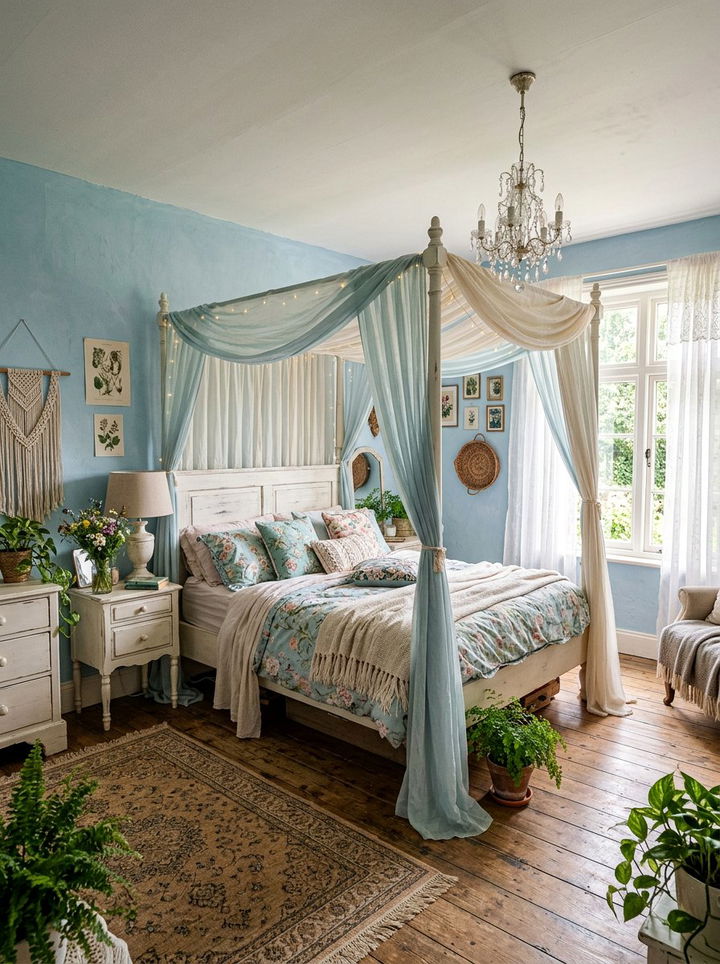 Pastel Blue Bohemian Space - 30 bohemian blue bedroom ideas