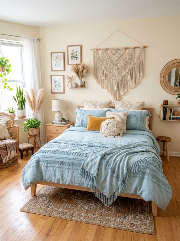Pastel Blue Boho Bedding - 30 bedroom blue bedding ideas