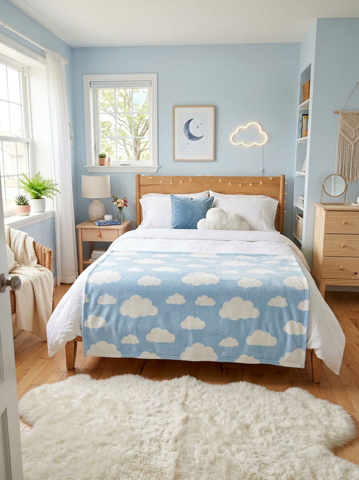 Pastel Blue Clouds Fleece Blanket - 30 bedroom fleece blankets