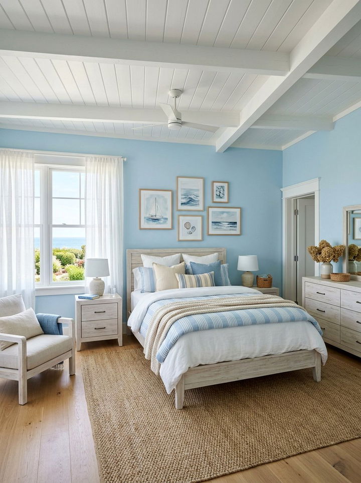 Pastel Blue Coastal Cottage Bedroom - 30 cottage bedroom ideas