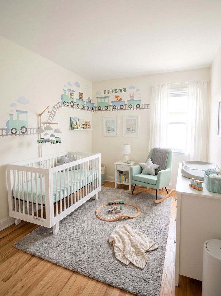Pastel Color Train Nursery - 30 train bedroom ideas