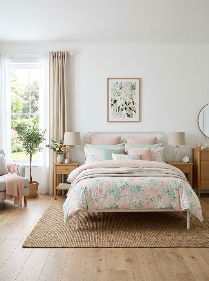 Pastel Floral Bedding - 30 floral themed bedroom ideas