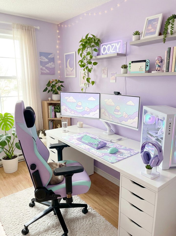 Pastel Gaming Setup - 30 gaming bedroom ideas