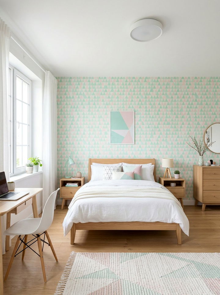 Pastel Geometric Bedroom - 30 bedroom bold wallpapers