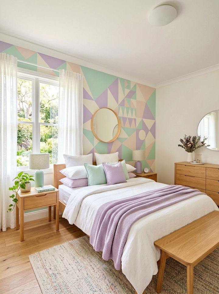 Pastel Geometric Wall Pattern - 30 bedroom geometric wall designs