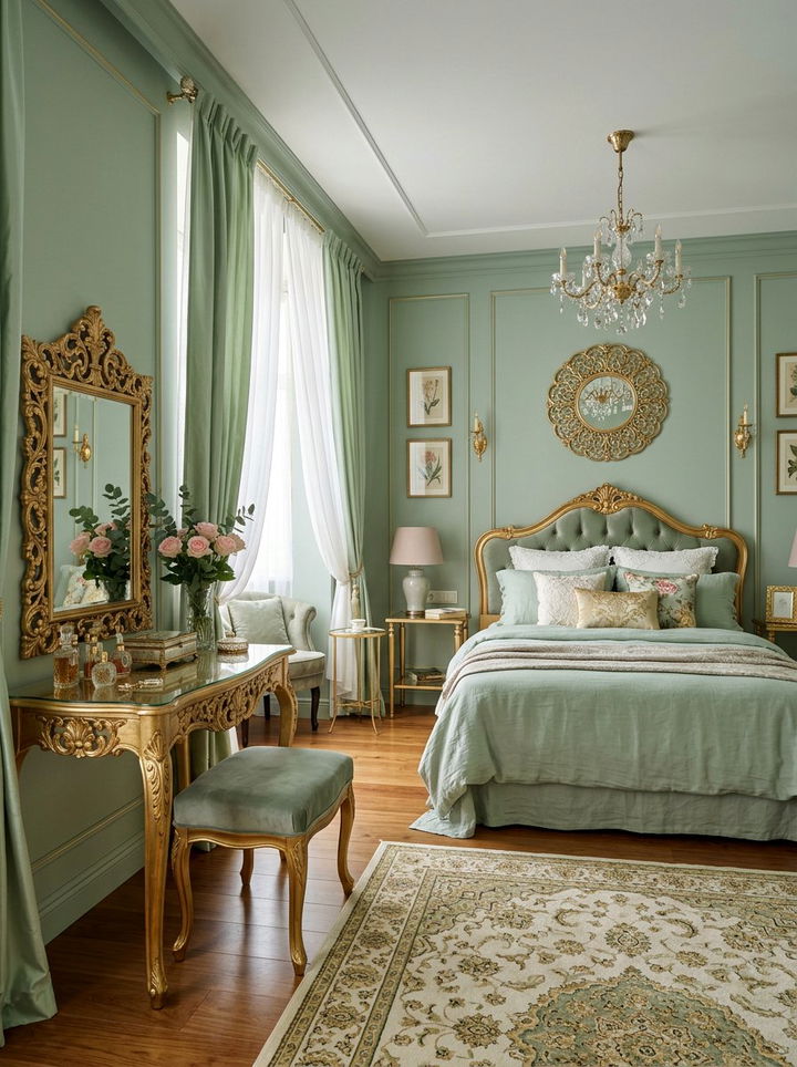 Pastel Green And Gold Romantic Bedroom - 30 green and gold bedroom color combo