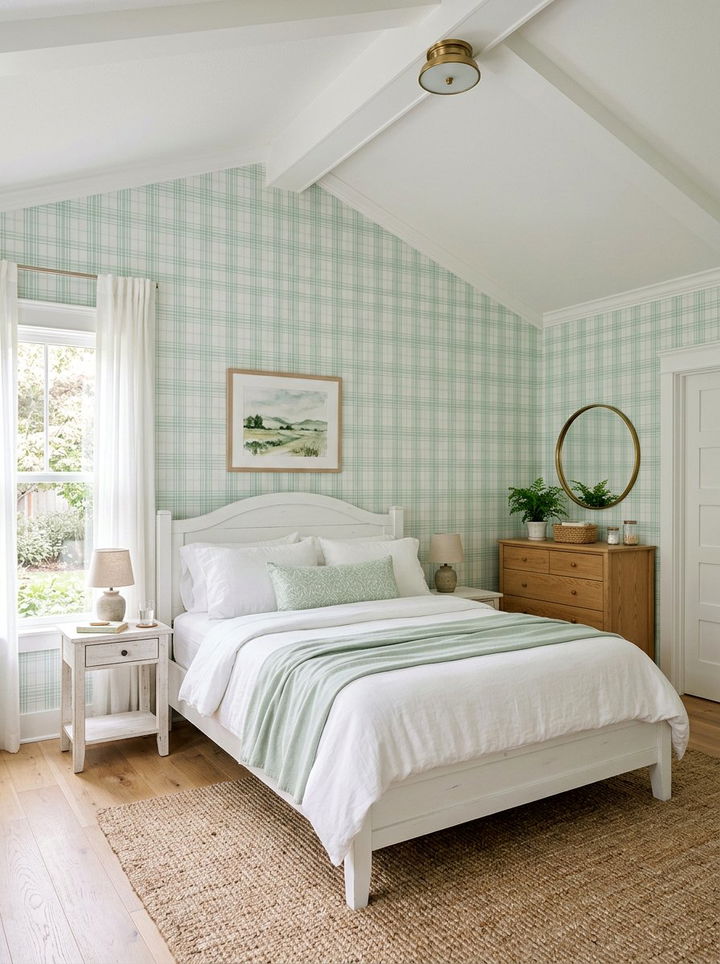 Pastel Mint Plaid Wallpaper - 30 bedroom minimalist wallpapers