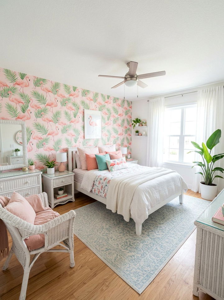 Pastel Pink Flamingo Wallpaper - 30 bedroom tropical wallpapers