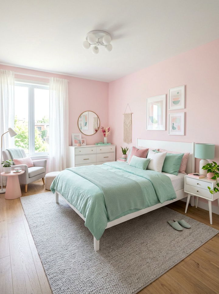 Pastel Pink Mint White Bedroom - 30 tricolor bedroom ideas