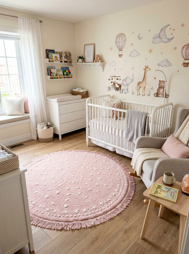 Pastel Pink Round Nursery Rug - 30 bedroom round rugs