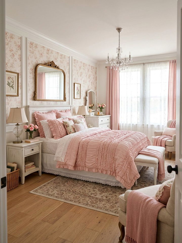 Pastel Pink Ruffled Quilt - 30 bedroom bedding ideas