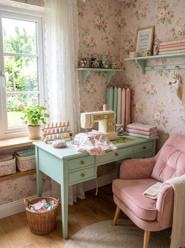 Pastel Sewing Corner - 30 bedroom sewing nook ideas