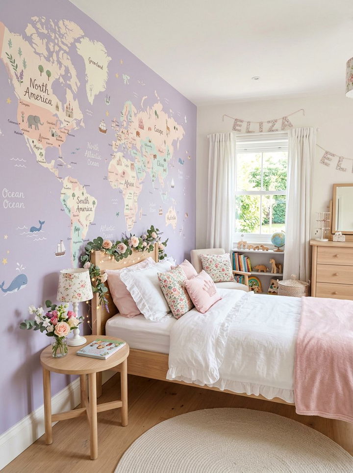Pastel World Map For Girls Room - 30 world map bedroom ideas