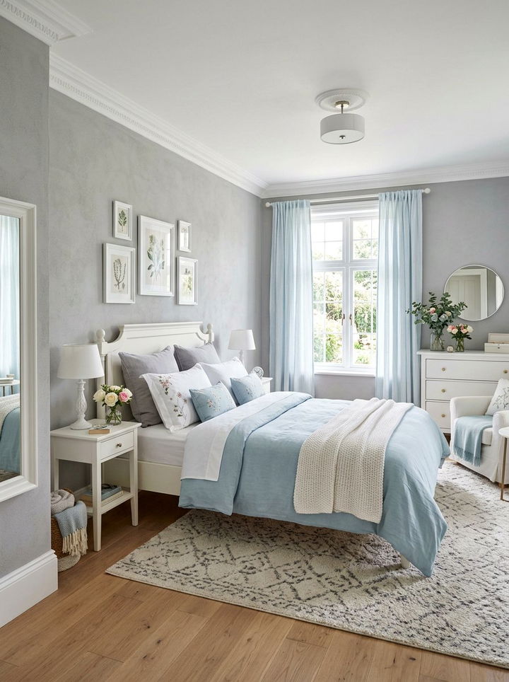 Pastel blue and cloud gray bedroom - 30 blue and gray bedroom ideas
