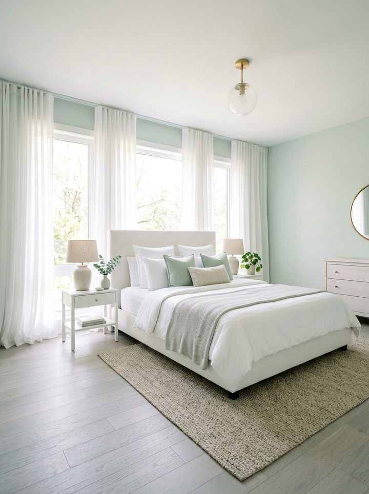 Pastel green airy bedroom - 30 green and white bedroom ideas