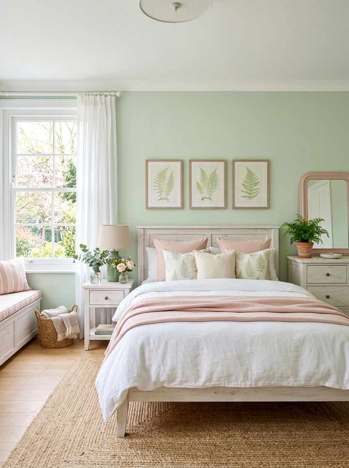 Pastel green bedroom - 30 botanical green bedroom ideas