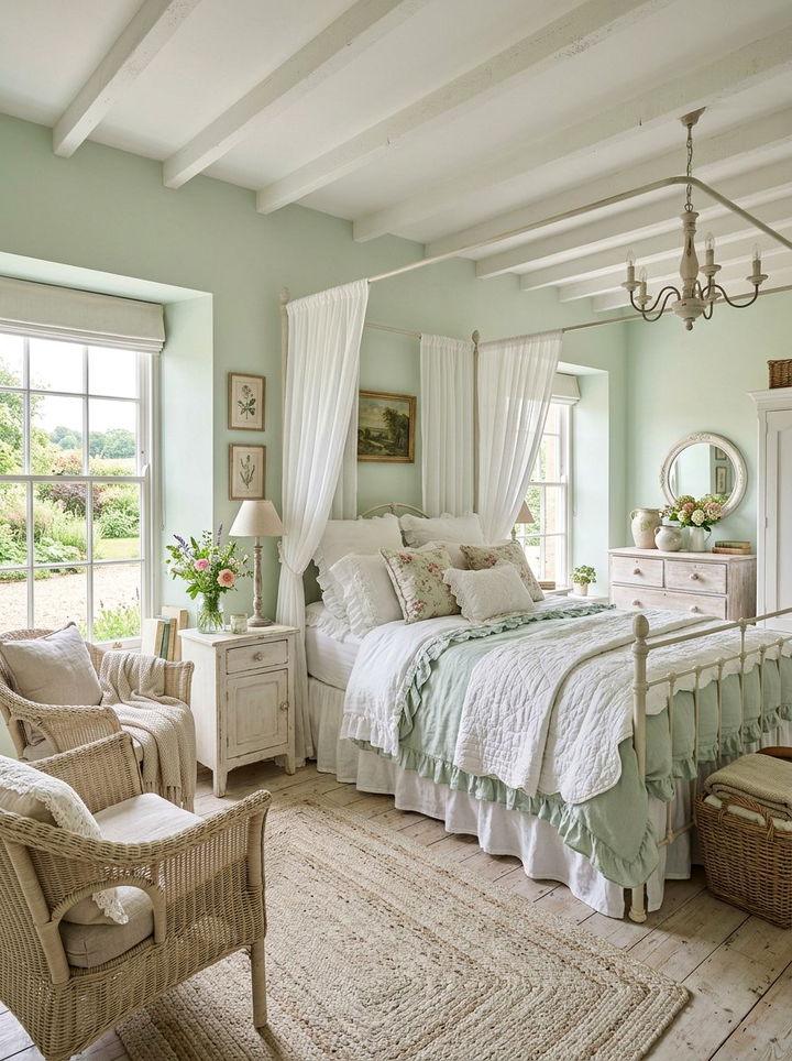 Pastel green farmhouse bedroom - 30 farmhouse green bedroom ideas