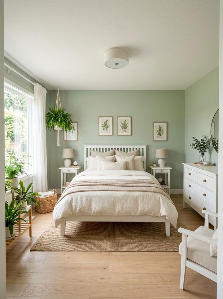 Pastel green wall paint - 30 cottage core bedroom ideas
