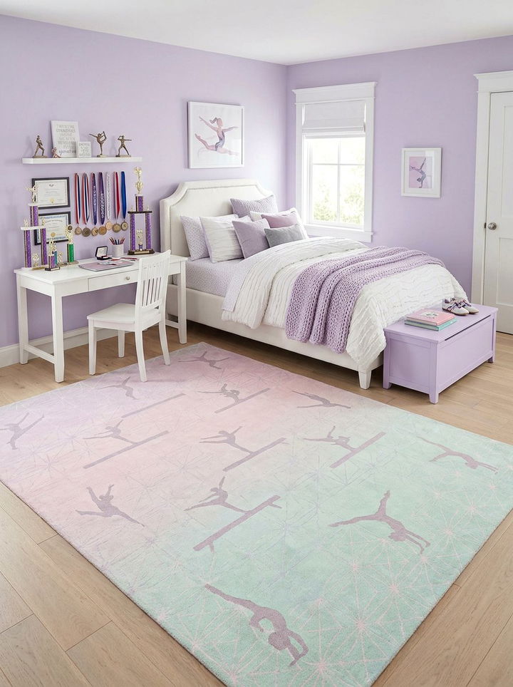 Pastel gymnastics rug - 30 gymnastics bedroom ideas