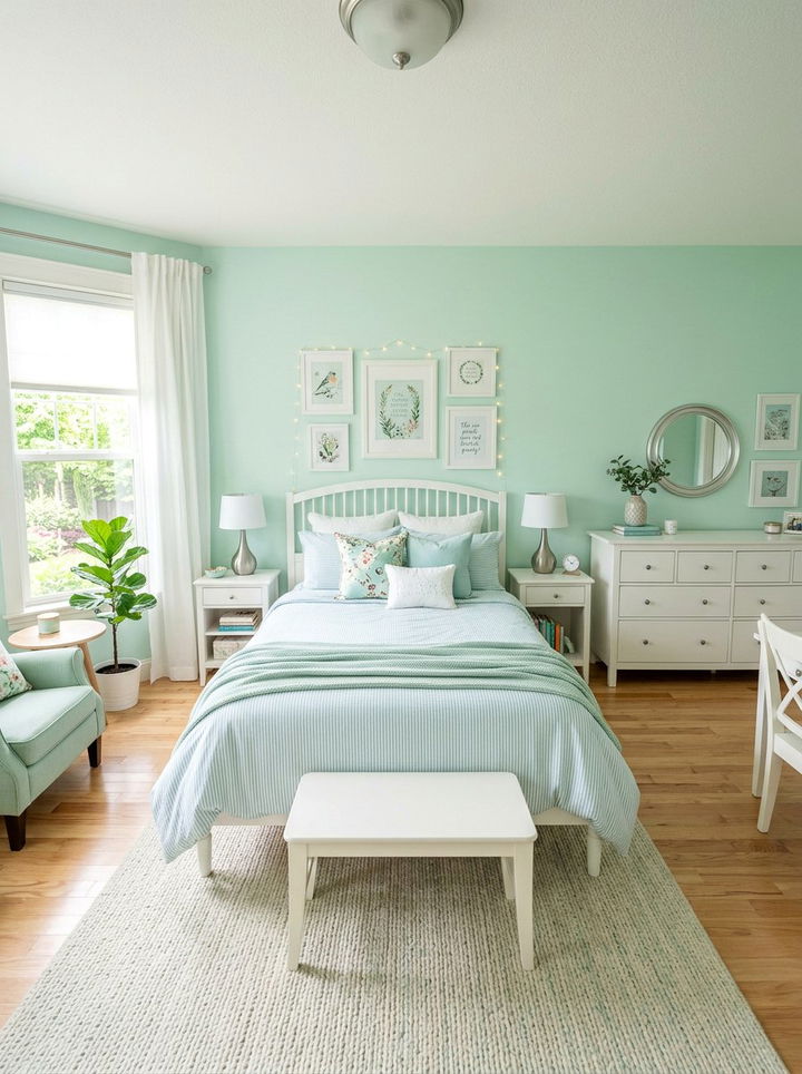 Pastel mint and light blue bedroom - 30 blue and green bedroom ideas