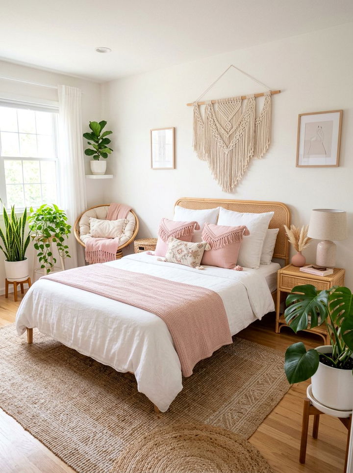 Pastel pink white boho bedroom - 30 pinkish white bedroom ideas