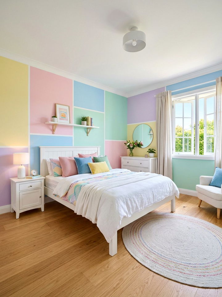 Pastel rainbow color block bedroom - 30 color block bedroom ideas