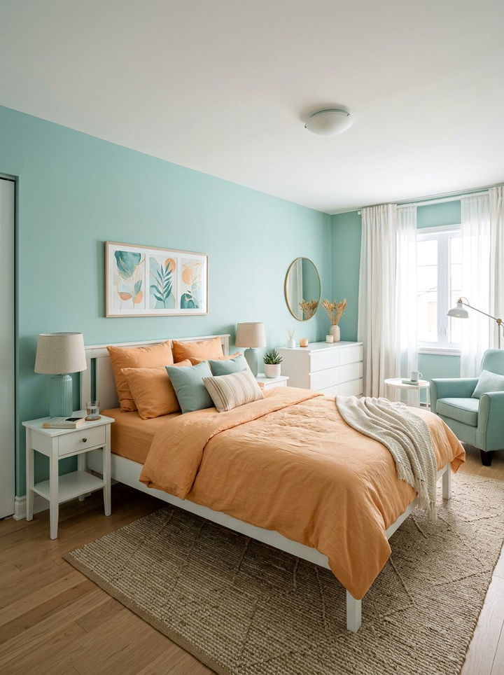 Pastel teal and apricot orange bedroom - 30 teal and orange bedroom color combo