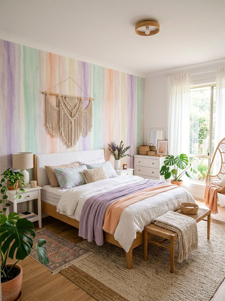 Pastel watercolor stripe - 30 bedroom striped wallpapers