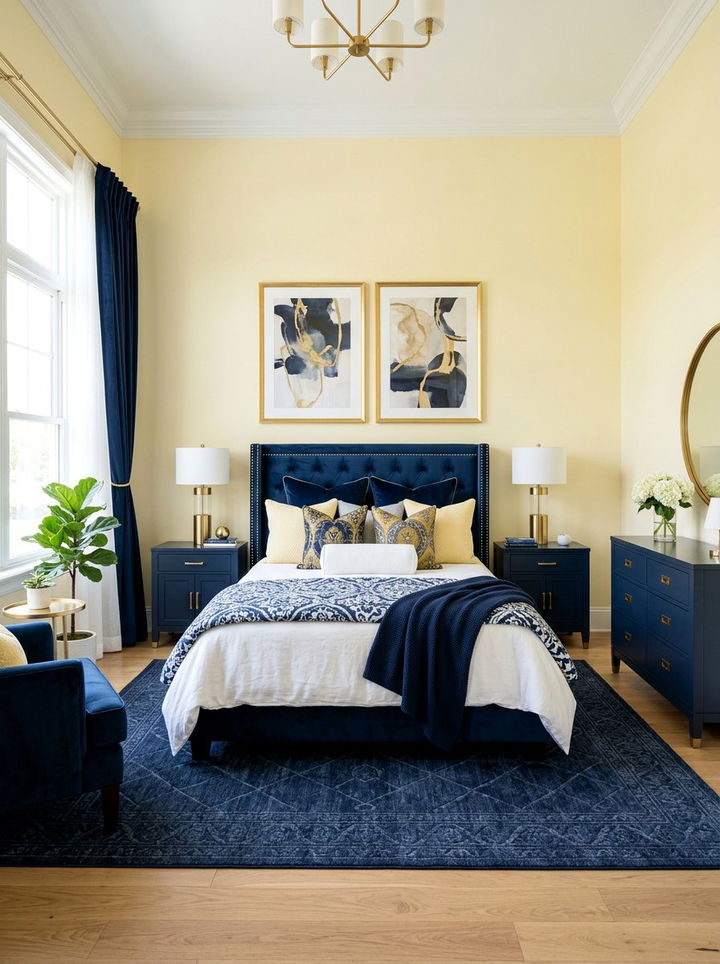 Pastel yellow and navy blue bedroom - 30 pastel yellow bedroom ideas