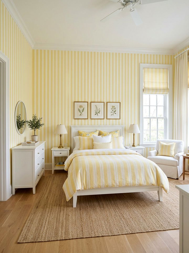 Pastel yellow striped bedroom - 30 pastel yellow bedroom ideas