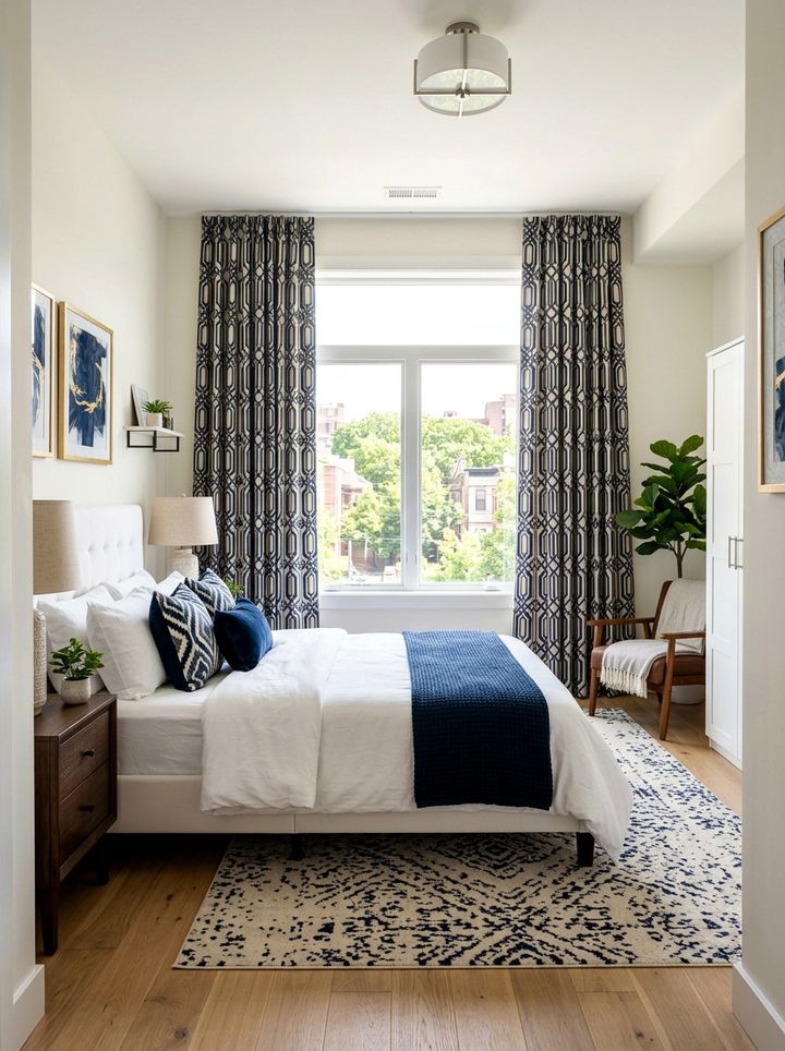 Patterned Blackout Curtains - 30 bedroom conversation starter ideas