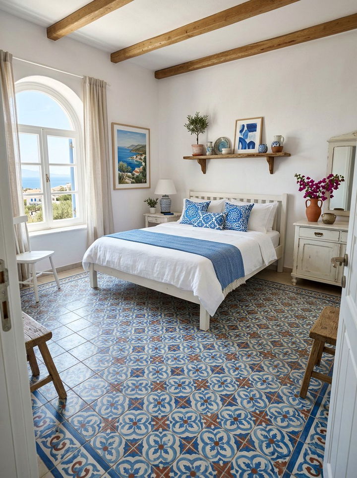 Patterned Cement Tile - 30 bedroom floor design ideas