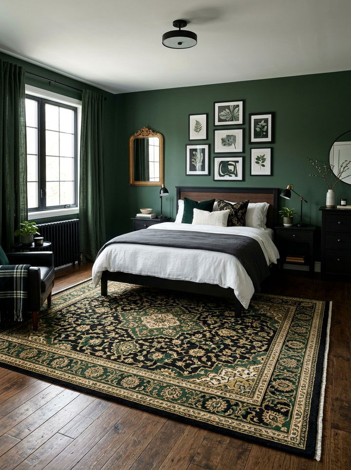 Patterned Rug Green Black Bedroom - 30 forest green and black bedroom ideas