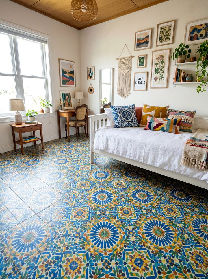 Patterned Tile Vinyl - 30 bedroom vinyl flooring ideas