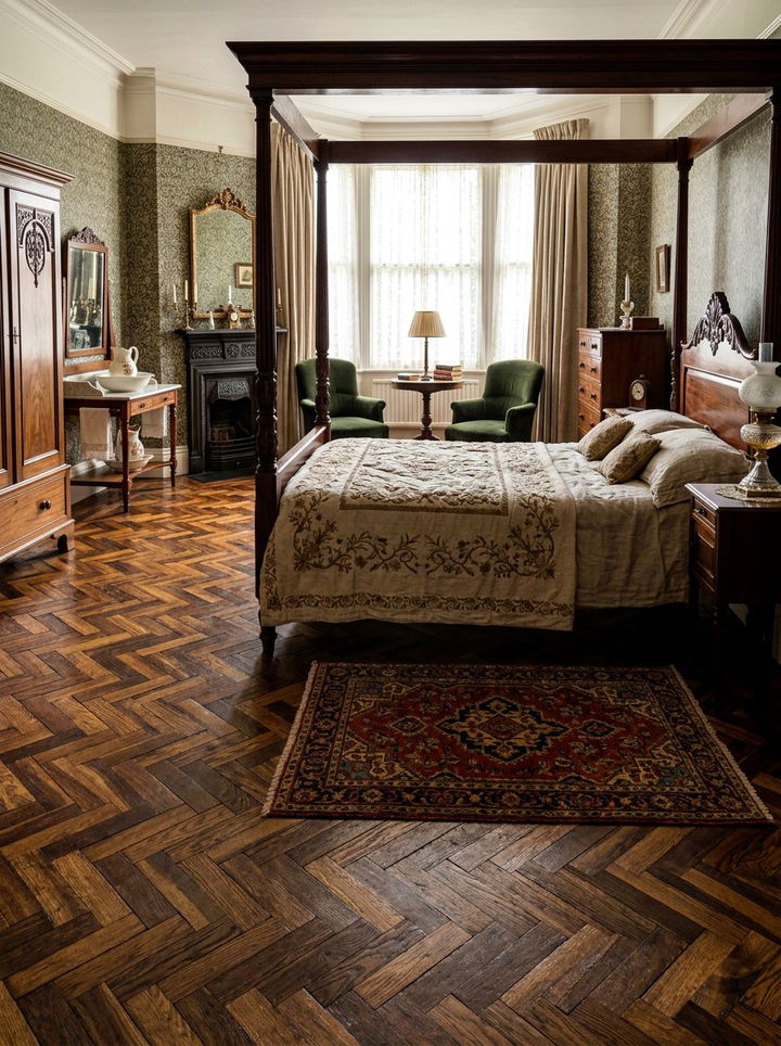Patterned Victorian flooring - 30 Victorian bedroom ideas