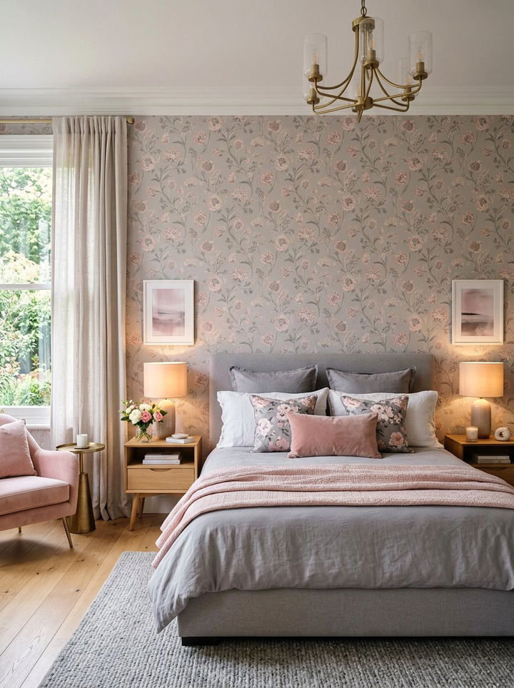Patterned Wallpaper Accent - 30 bedroom finishing touches ideas