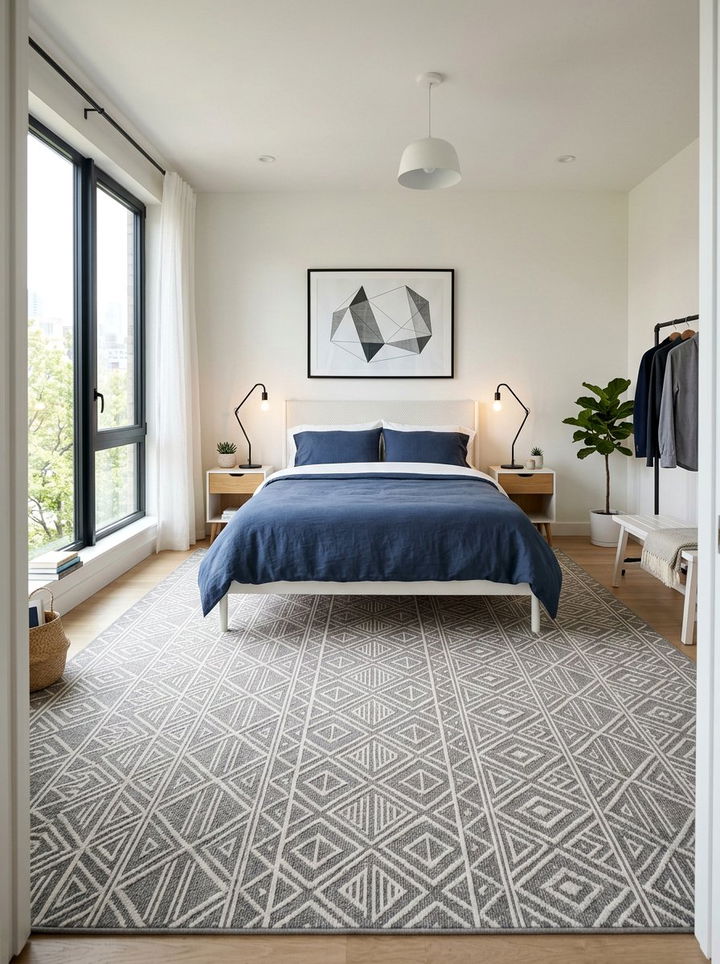 Patterned geometric bedroom carpet - 30 bedroom carpet ideas