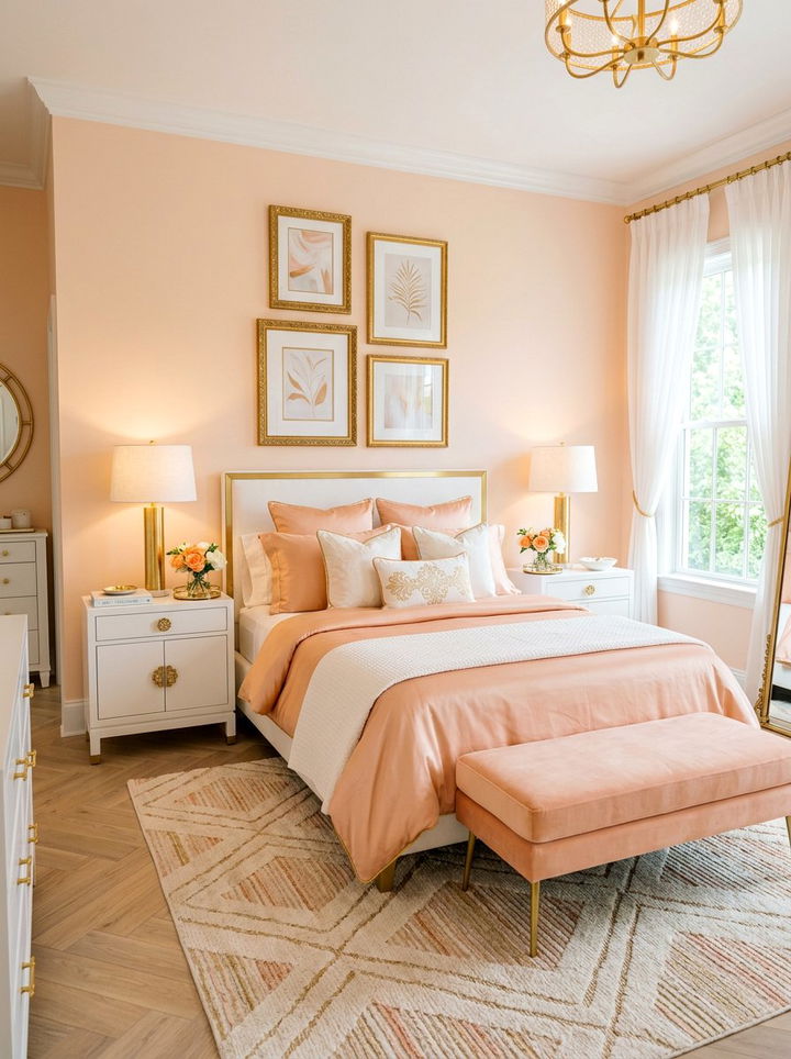 Peach And White Bedroom With Gold Accents - 30 peach and white bedroom ideas