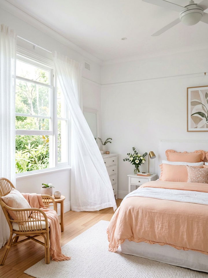 Peach And White Bedroom With Sheer Curtains - 30 peach and white bedroom ideas