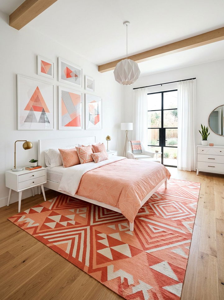 Peach And White Geometric Bedroom - 30 peach and white bedroom ideas