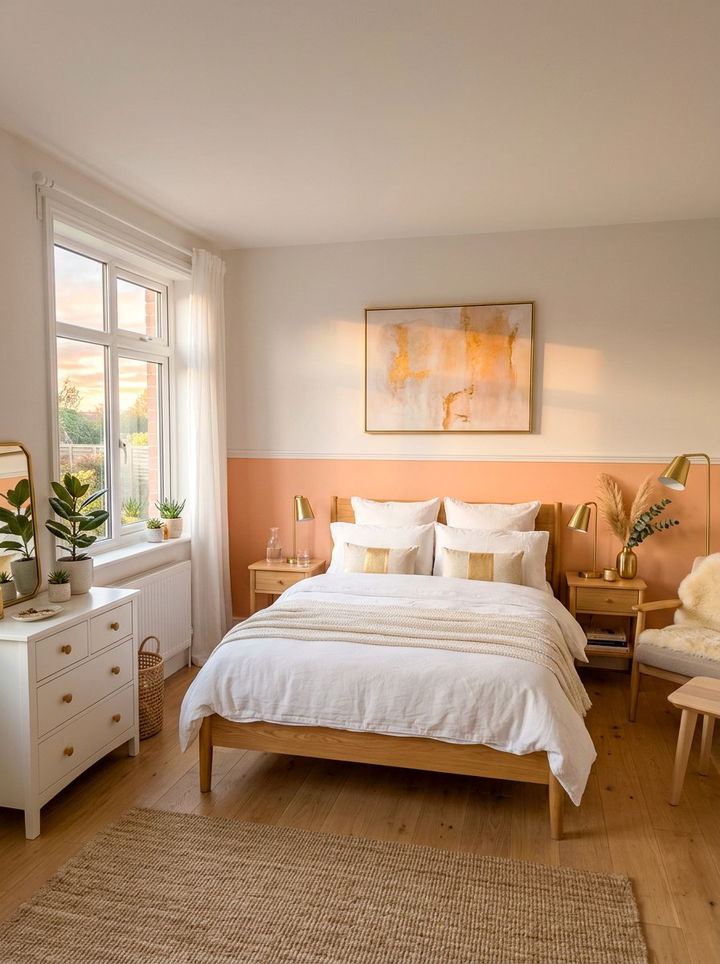 Peach Half Painted Wall - 30 bedroom half painted walls