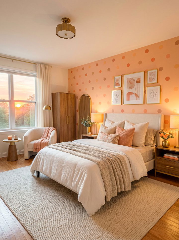 Peach Polka Dot Wall - 30 bedroom polka dot walls