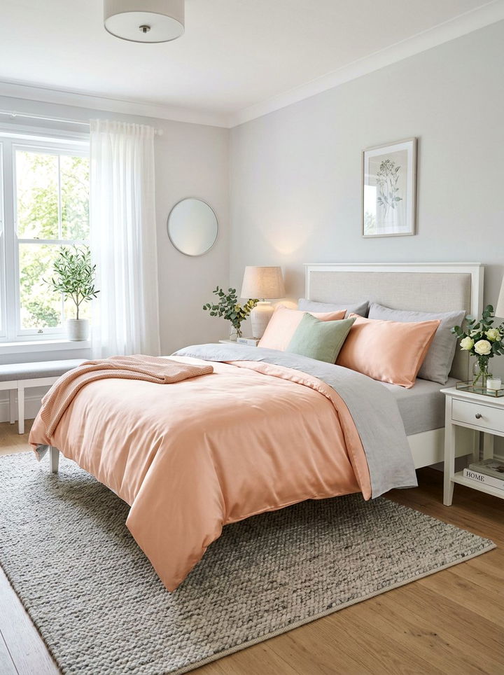 Peach Satin Set - 30 bedroom satin bedding ideas