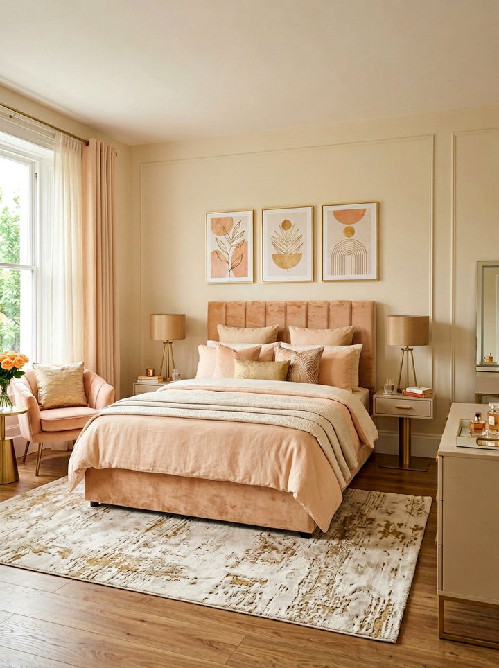 Peach and gold bedroom - 30 sunset inspired bedroom color ideas