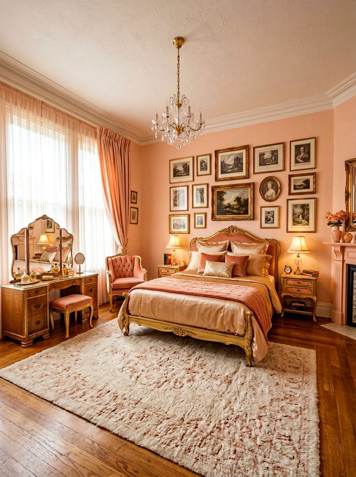 Peach and gold vintage bedroom - 30 vintage bedroom color ideas