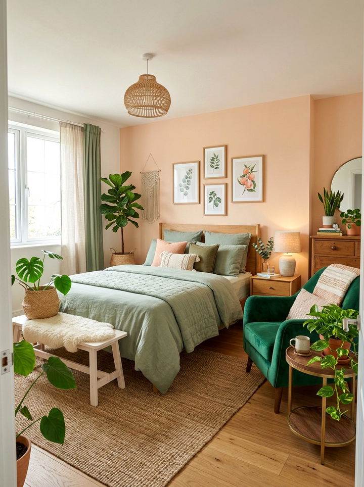 Peach and green bedroom - 30 peach bedroom ideas